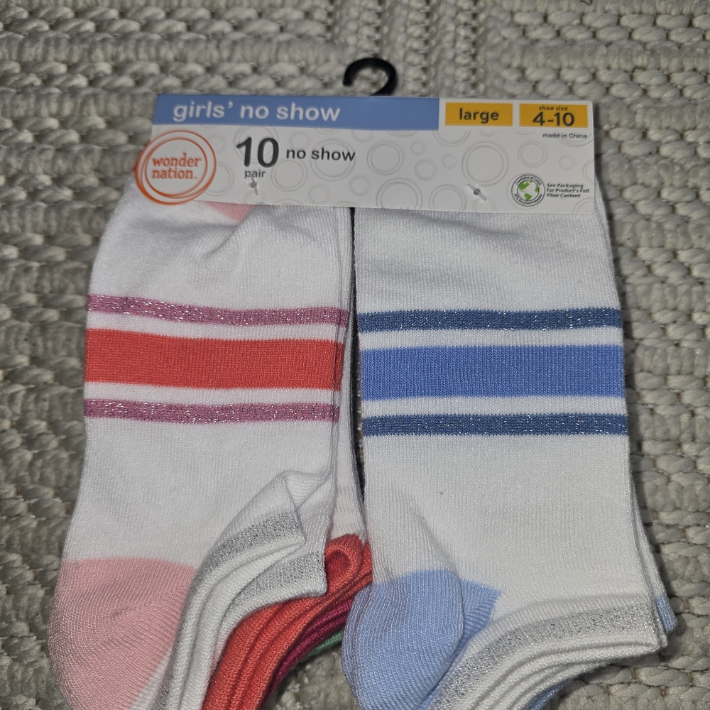 Wonder Nation Kids' No Show Socks - White with Pink and Blue Stripes